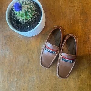 Bruno Marc Tan Leather kids Loafers with Red/Navy Detail